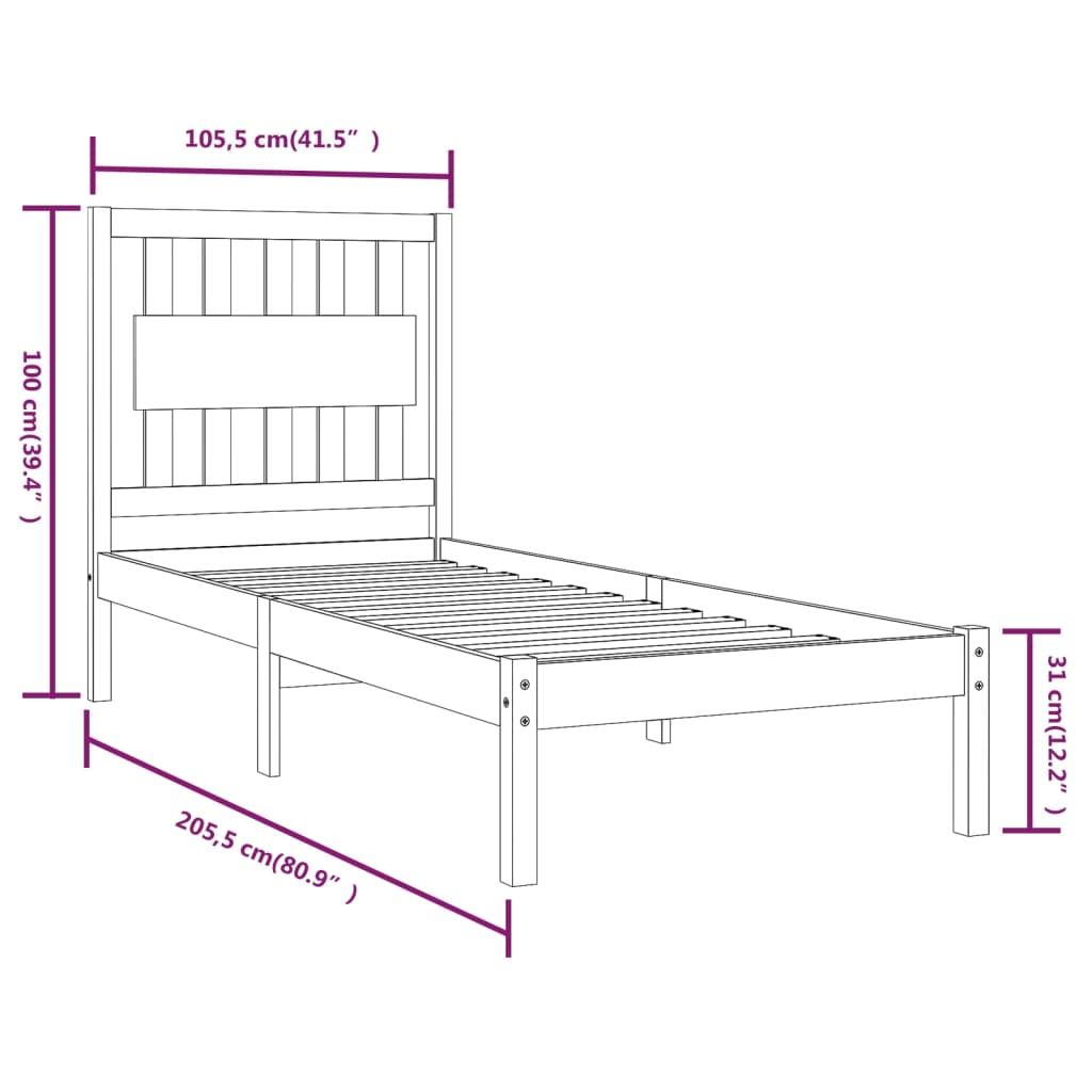 3103926 vidaXL Bed Frame without Mattress Honey Brown Solid Wood 100x200 cm (810010+818558)