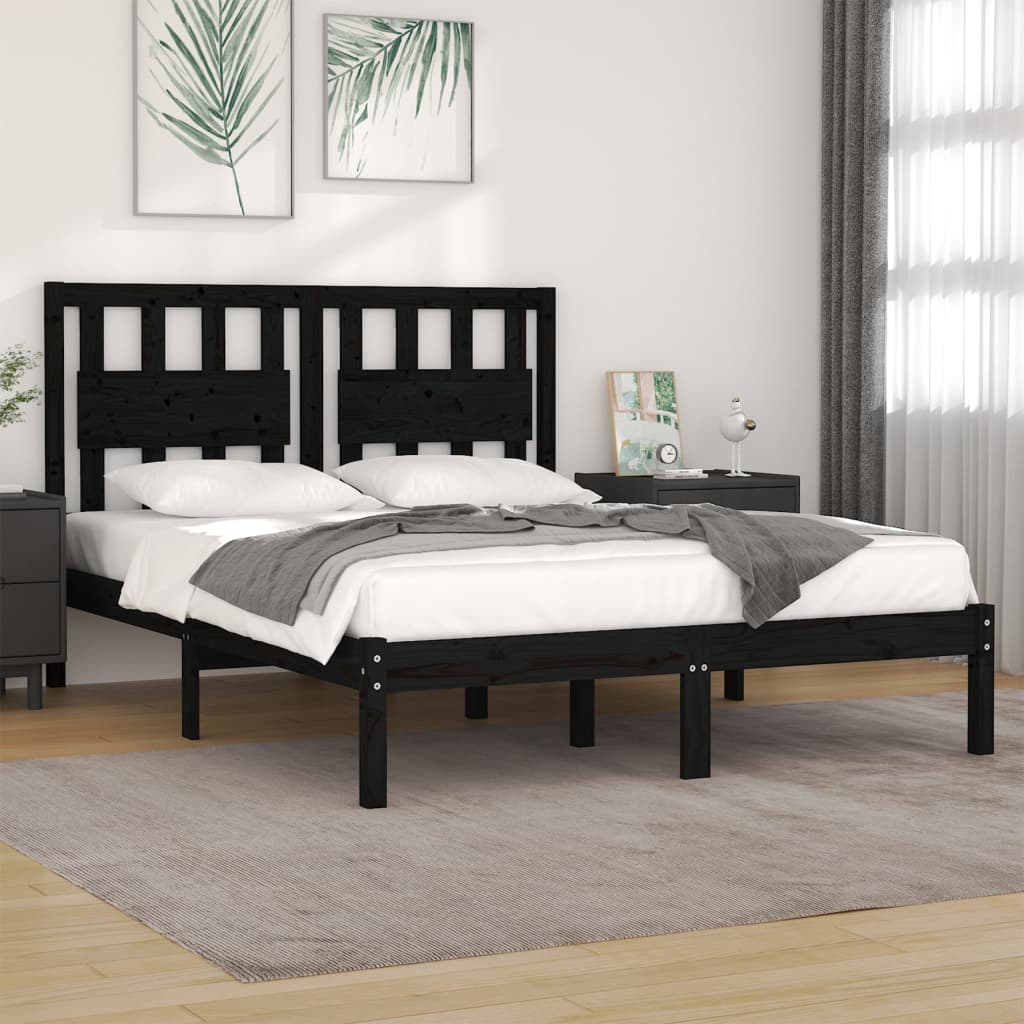 Black Solid Wood Bed Frame 200x200 cm - vidaXL (No Mattress)
