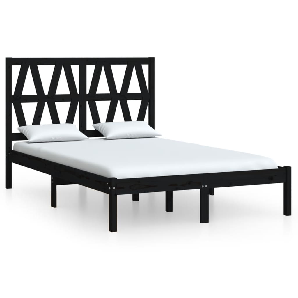 vidaXL Black Solid Wood Bed Frame 140x190 cm (No Mattress)