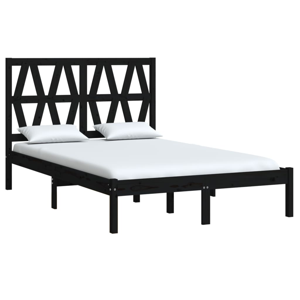 vidaXL Black Solid Wood Bed Frame 140x190 cm (No Mattress)