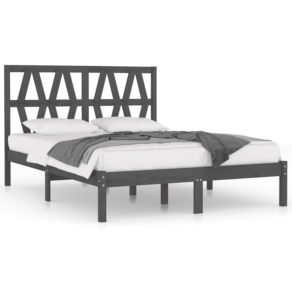Grey Solid Wood Bed Frame 200x200 cm | vidaXL (No Mattress)