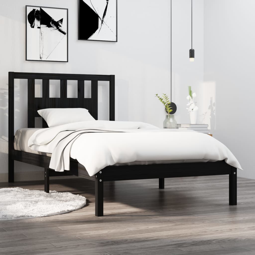 vidaXL Solid Wood Bed Frame, Black, 100x200 cm - No Mattress Included