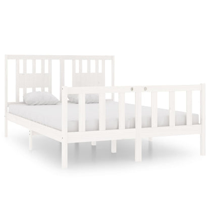 Solid Wood White Bed Frame 140x190 cm - No Mattress Included
