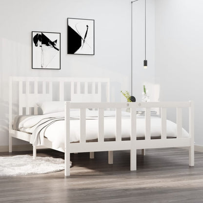Solid Wood White Bed Frame 140x190 cm - No Mattress Included