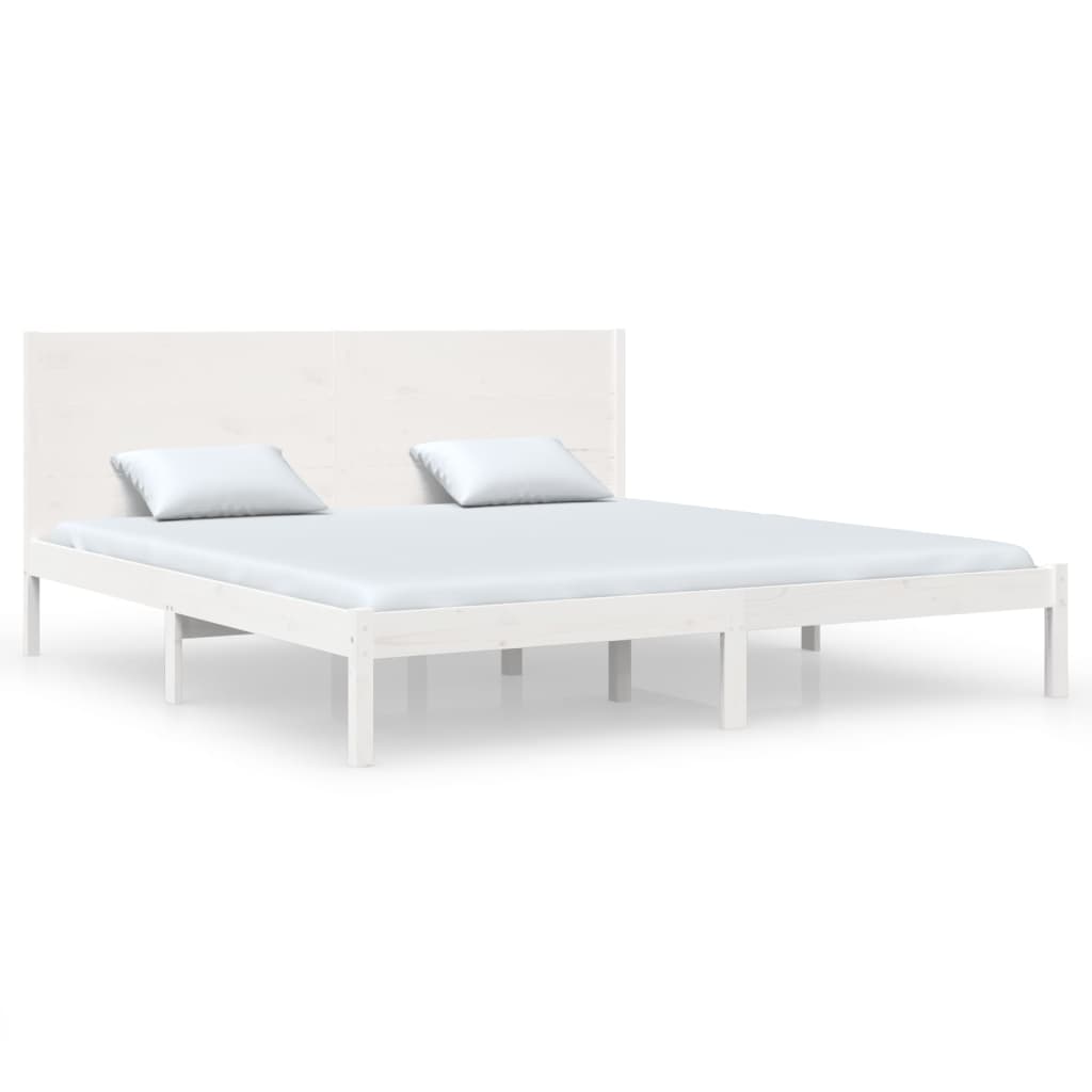 Solid Pine Wood Bed Frame 200x200 cm - White Finish