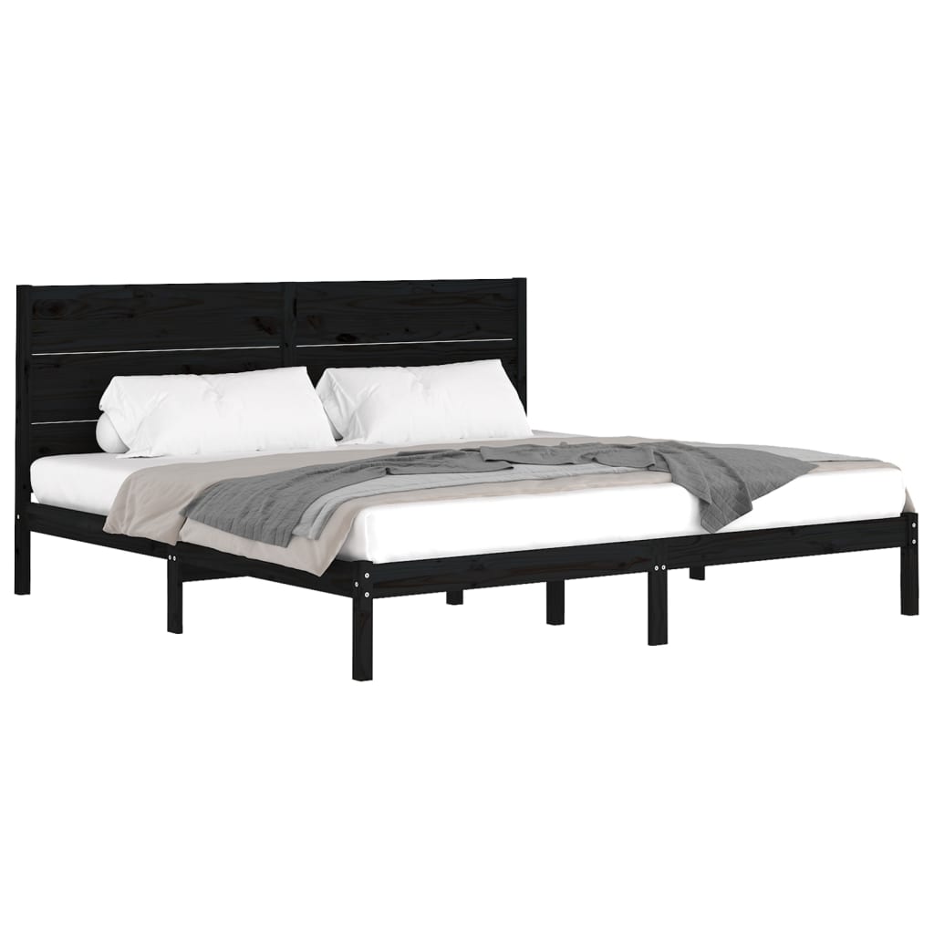 Solid Pine Wood Bed Frame - Black, 200x200 cm, No Mattress Included