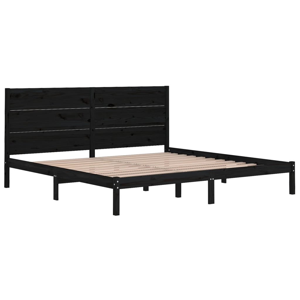 Solid Pine Wood Bed Frame - Black, 200x200 cm, No Mattress Included