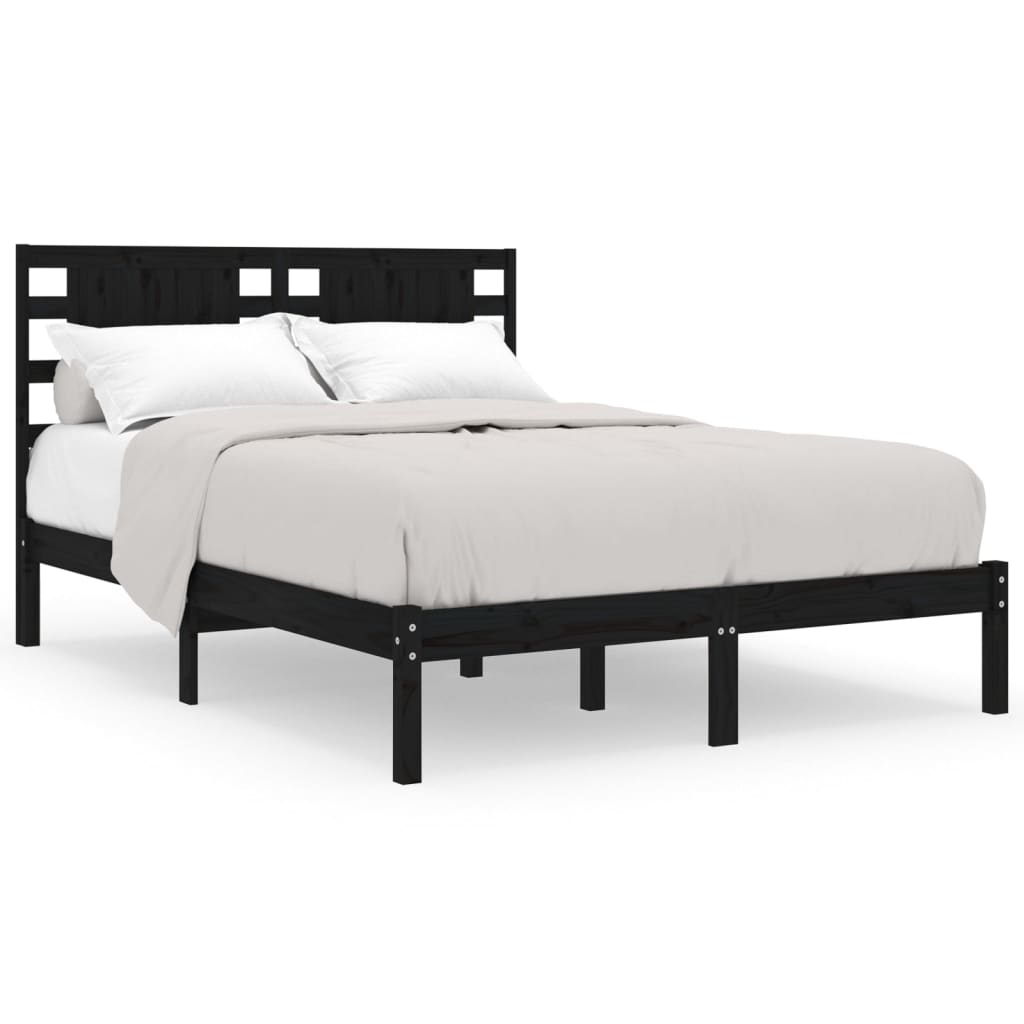 Solid Pine Wood Bed Frame 140x190 cm - Black, No Mattress Included