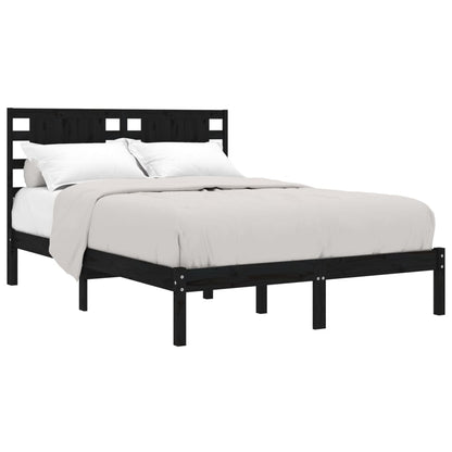 Solid Pine Wood Bed Frame 140x190 cm - Black, No Mattress Included