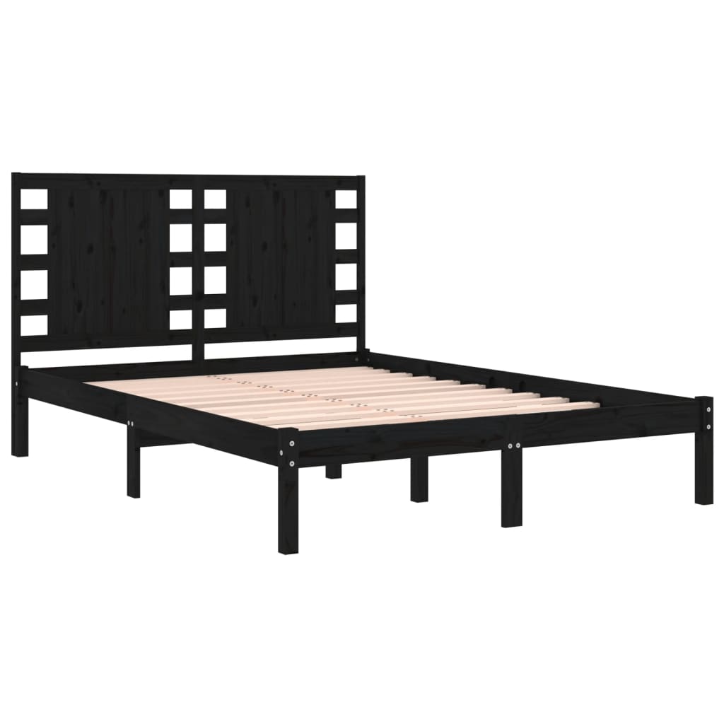 Solid Pine Wood Bed Frame 140x190 cm - Black, No Mattress Included