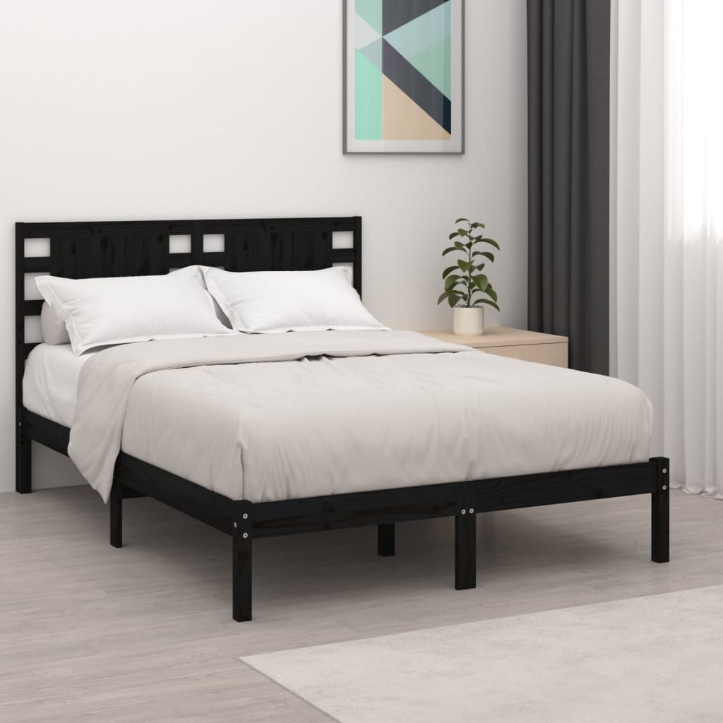 Solid Pine Wood Bed Frame 140x190 cm - Black, No Mattress Included