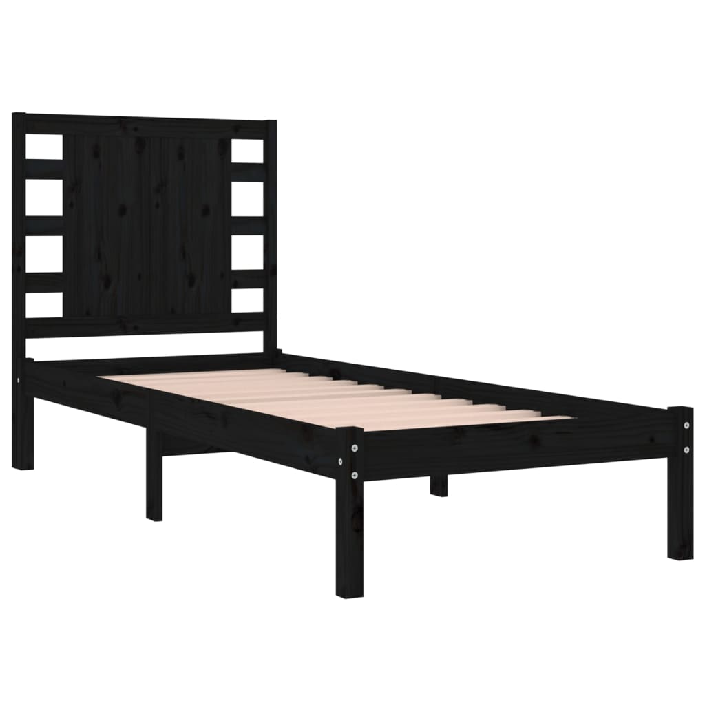 Solid Wood Pine Bed Frame 100x200 cm - Black Finish