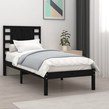 Solid Wood Pine Bed Frame 100x200 cm - Black Finish