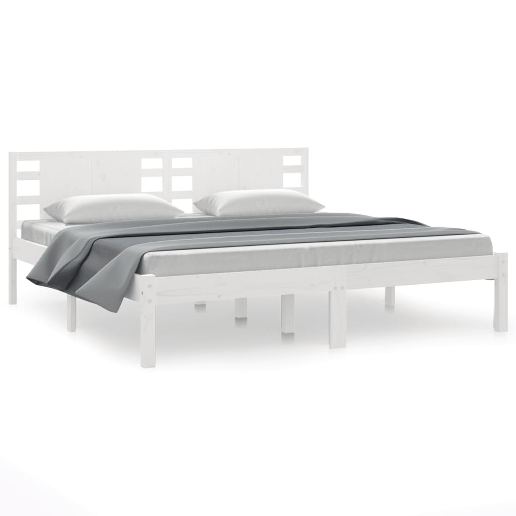 Solid Pine Wood Bed Frame - White 200x200 cm (No Mattress)