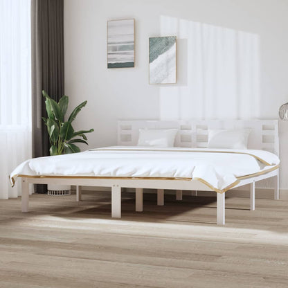 Solid Pine Wood Bed Frame - White 200x200 cm (No Mattress)