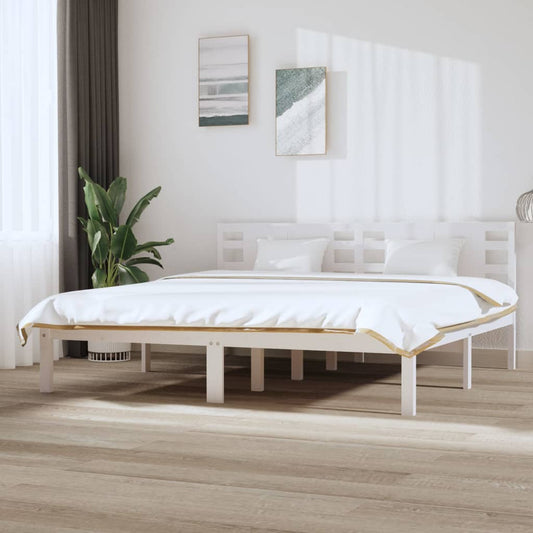 Solid Pine Wood Bed Frame - White 200x200 cm (No Mattress)