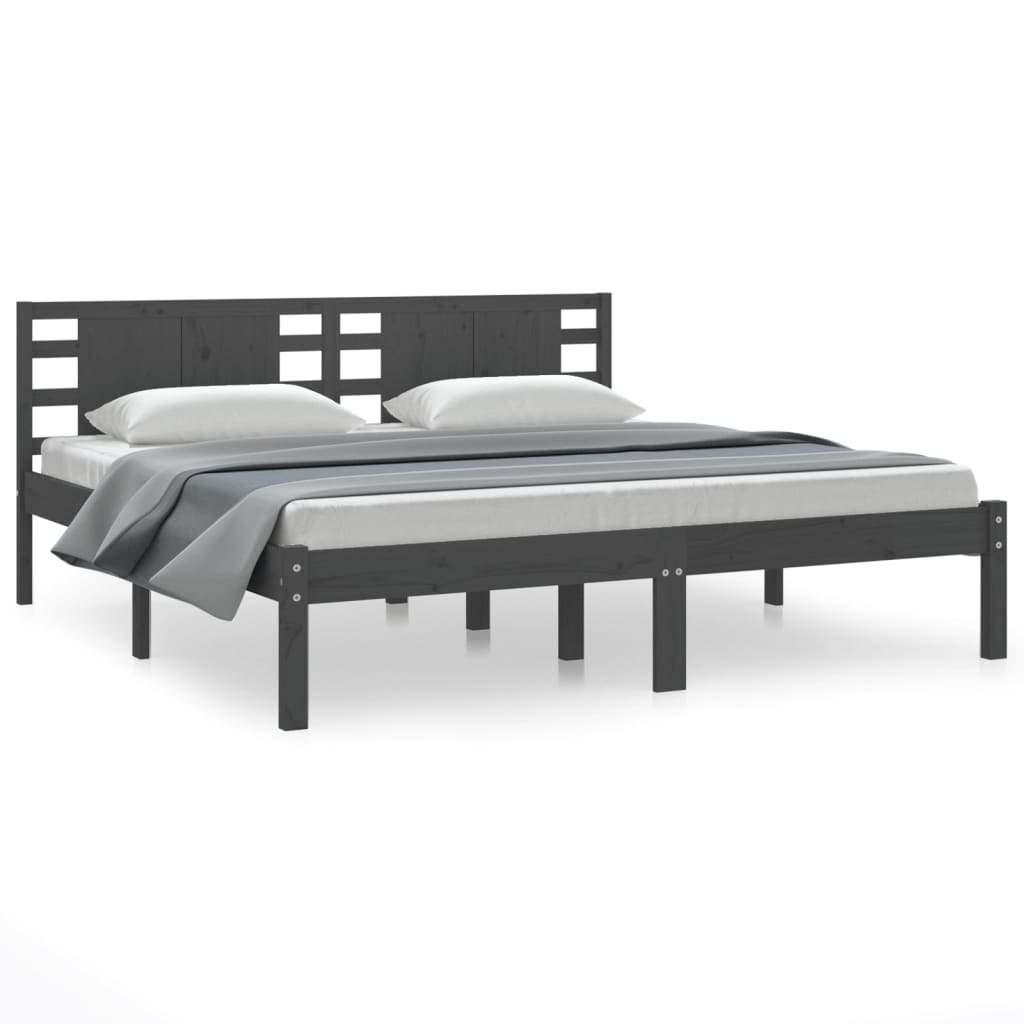 Solid Pine Grey Bed Frame 200x200 cm - No Mattress Included