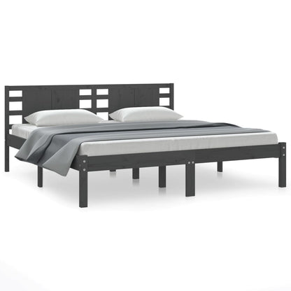 Solid Pine Grey Bed Frame 200x200 cm - No Mattress Included