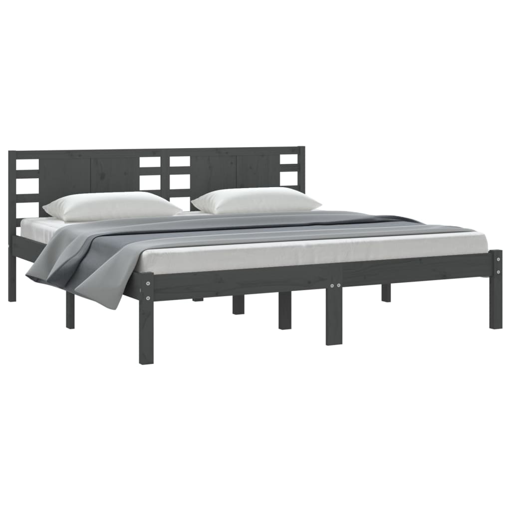 Solid Pine Grey Bed Frame 200x200 cm - No Mattress Included