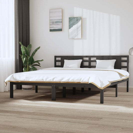 Solid Pine Grey Bed Frame 200x200 cm - No Mattress Included