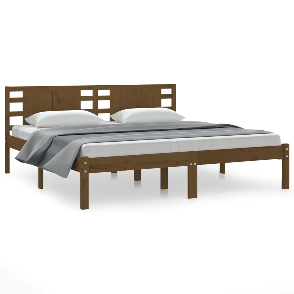 Solid Pine Wood Bed Frame 200x200 cm, Honey Brown Finish
