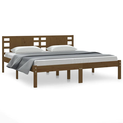 Solid Pine Wood Bed Frame 200x200 cm, Honey Brown Finish