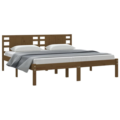 Solid Pine Wood Bed Frame 200x200 cm, Honey Brown Finish