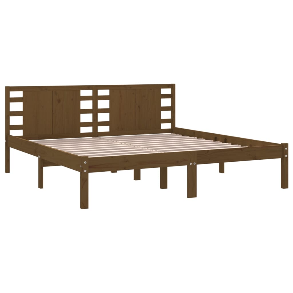 Solid Pine Wood Bed Frame 200x200 cm, Honey Brown Finish