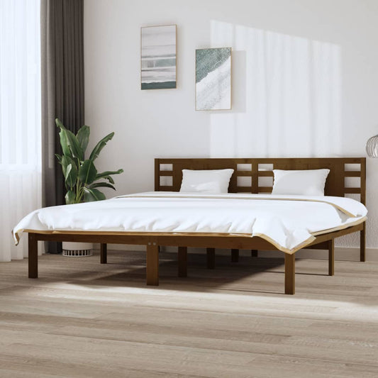 Solid Pine Wood Bed Frame 200x200 cm, Honey Brown Finish