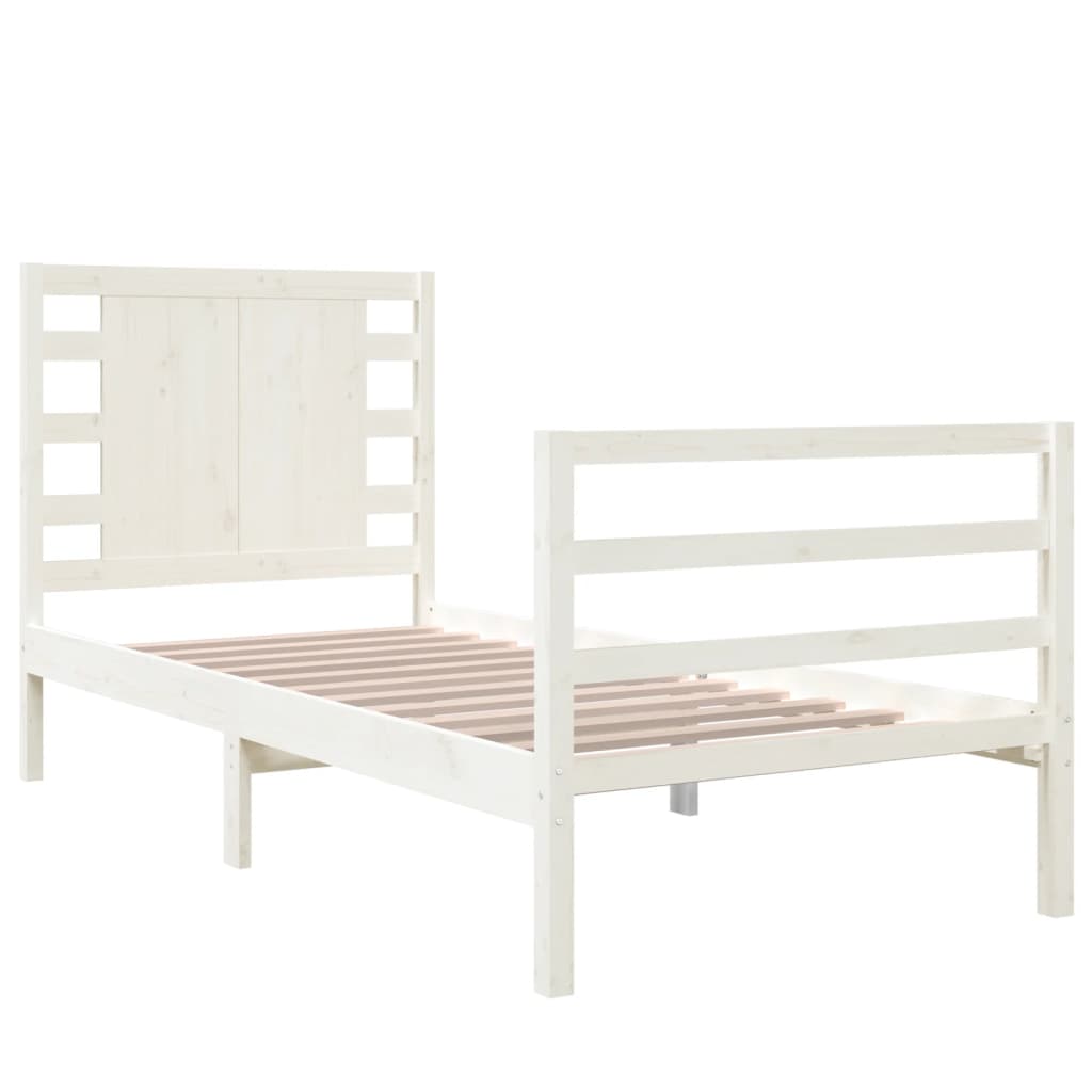 White Solid Pine Wood Small Single Bed Frame 75x190 cm