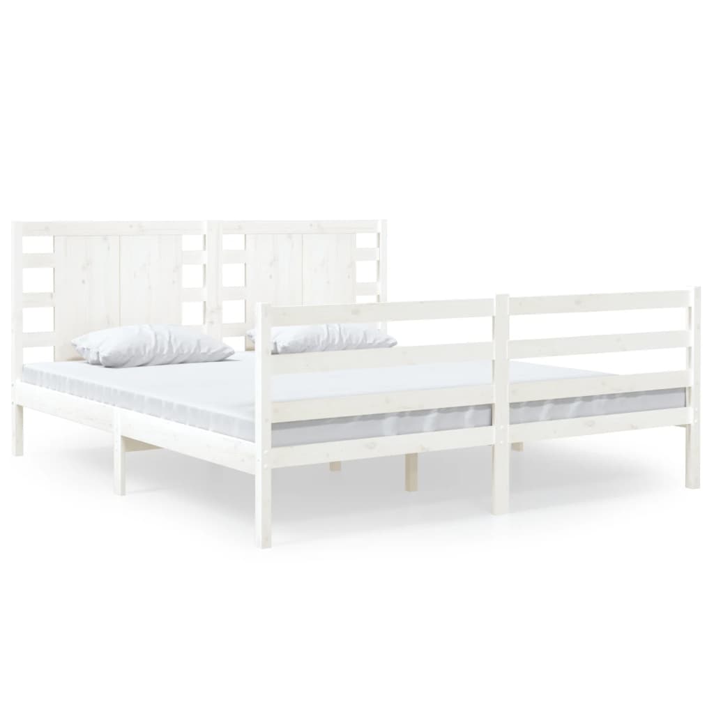 King Size Solid Pine Wood Bed Frame, White 150x200 cm