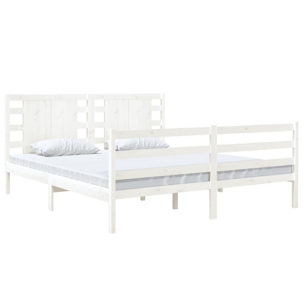 King Size Solid Pine Wood Bed Frame, White 150x200 cm