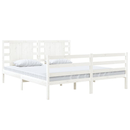King Size Solid Pine Wood Bed Frame, White 150x200 cm