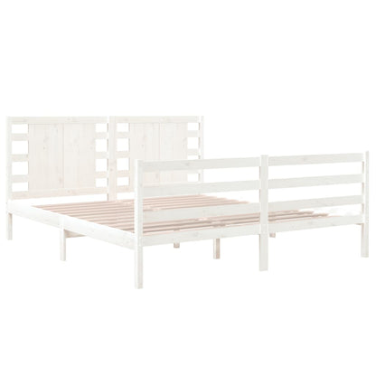 King Size Solid Pine Wood Bed Frame, White 150x200 cm
