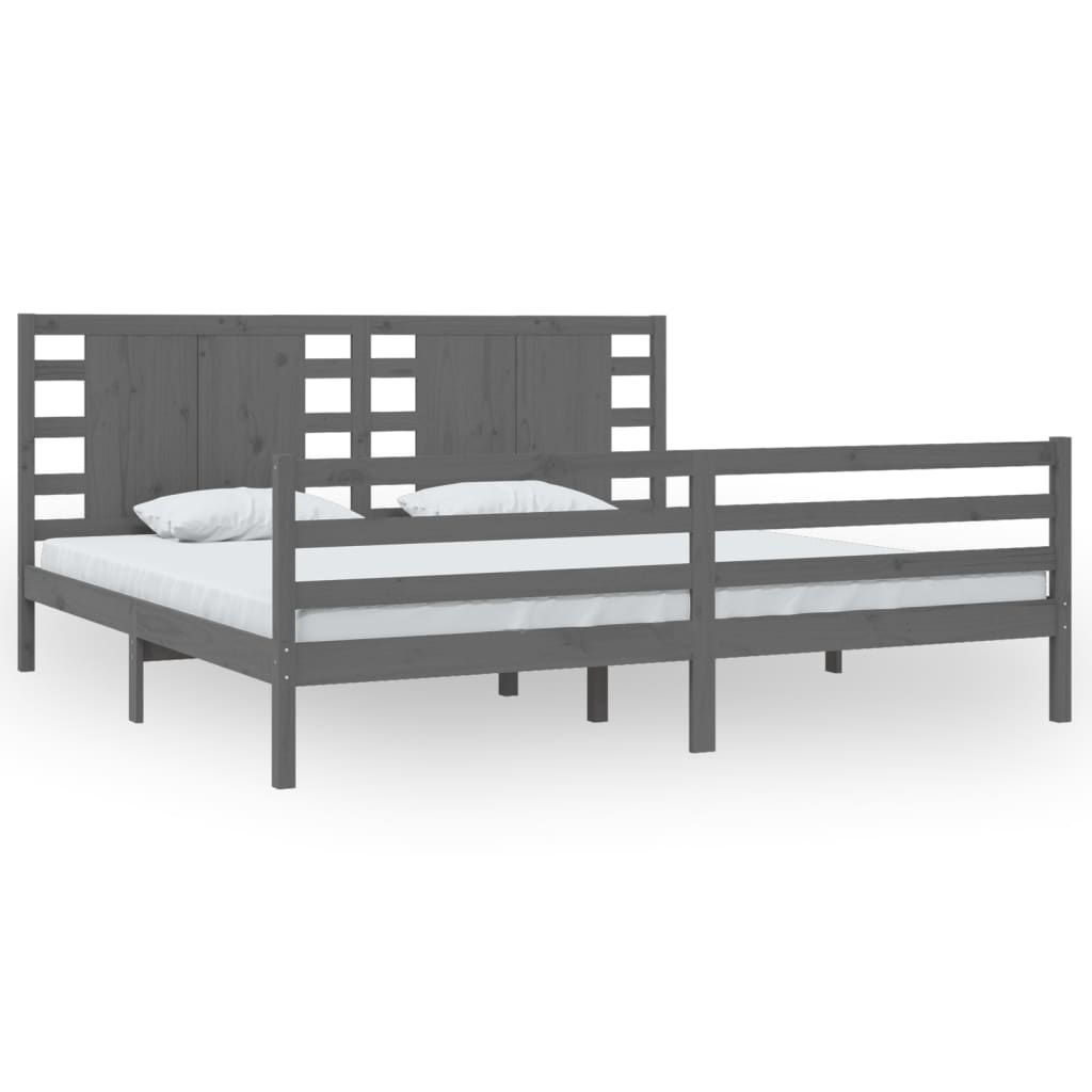 Solid Pine Grey Bed Frame 200x200 cm - No Mattress Included