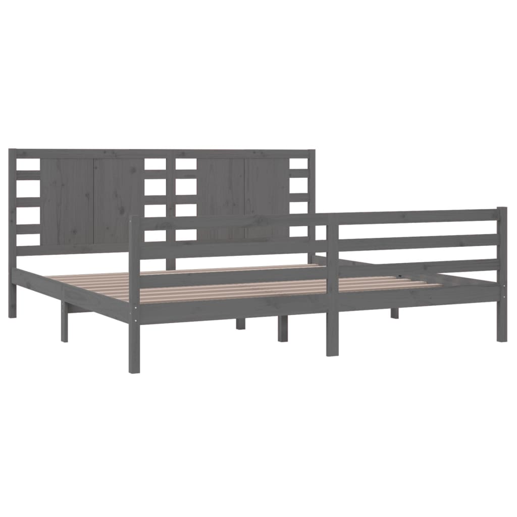 Solid Pine Grey Bed Frame 200x200 cm - No Mattress Included