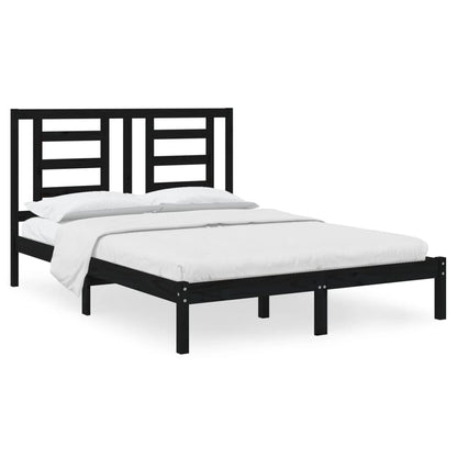 Solid Wood Pine Bed Frame, Black 140x190 cm, No Mattress