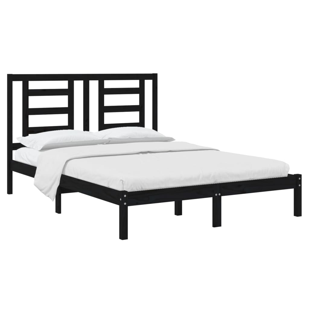 Solid Wood Pine Bed Frame, Black 140x190 cm, No Mattress