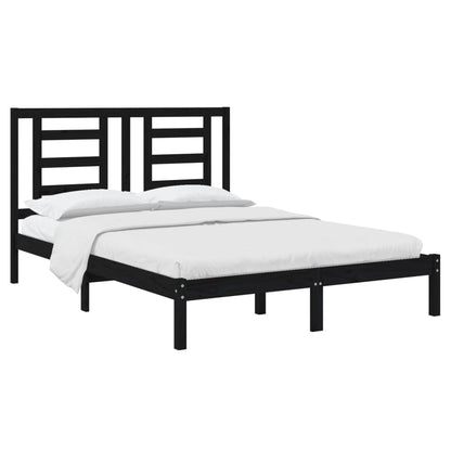 Solid Wood Pine Bed Frame, Black 140x190 cm, No Mattress