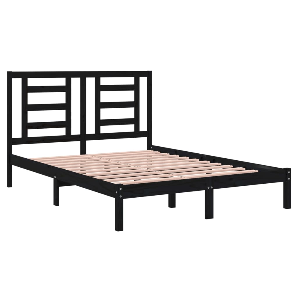 Solid Wood Pine Bed Frame, Black 140x190 cm, No Mattress