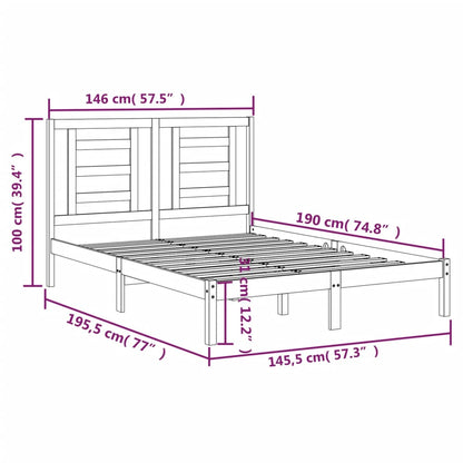 Solid Wood Pine Bed Frame, Black 140x190 cm, No Mattress
