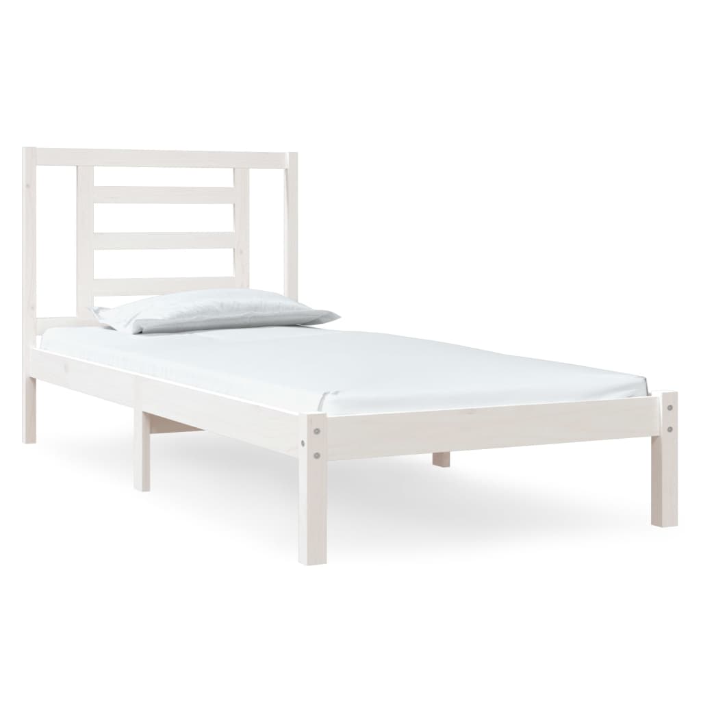Solid Pine Wood Bed Frame, White 90x200 cm - No Mattress Included