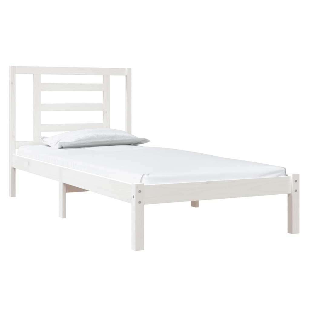 Solid Pine Wood Bed Frame, White 90x200 cm - No Mattress Included