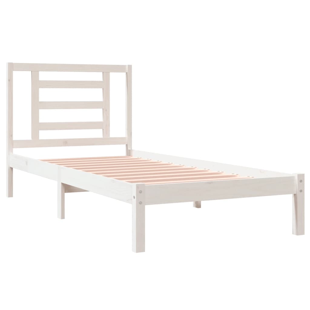 Solid Pine Wood Bed Frame, White 90x200 cm - No Mattress Included