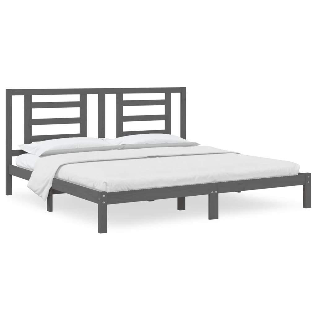 Solid Pine Wood Grey Bed Frame, 200x200 cm - Sturdy & Stylish