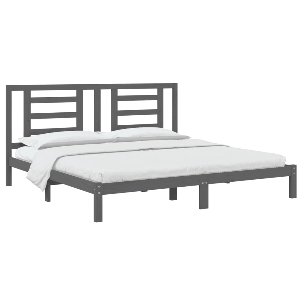 Solid Pine Wood Grey Bed Frame, 200x200 cm - Sturdy & Stylish