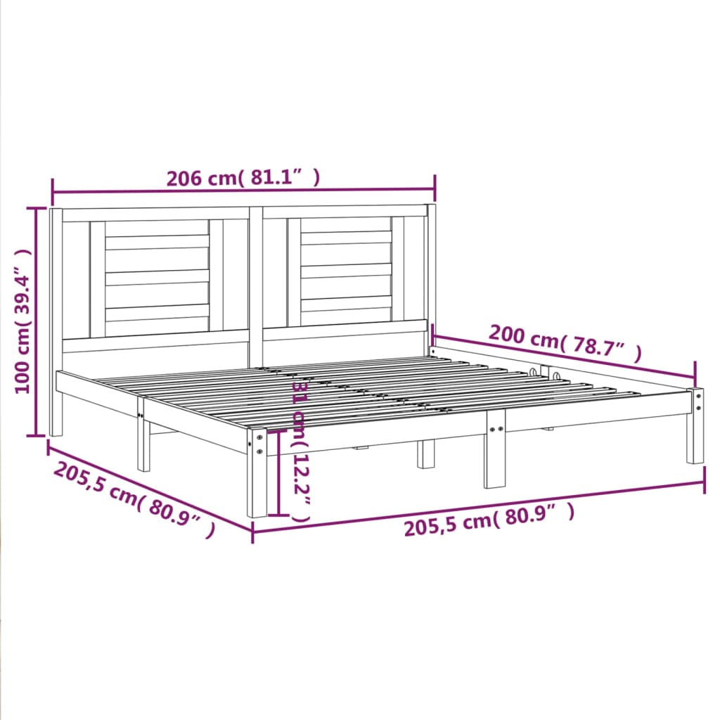 Solid Pine Wood Grey Bed Frame, 200x200 cm - Sturdy & Stylish