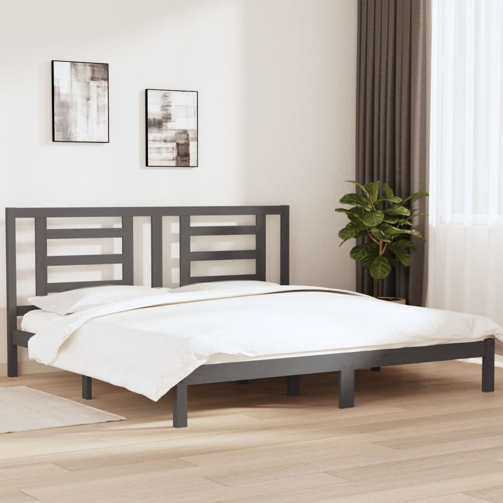 Solid Pine Wood Grey Bed Frame, 200x200 cm - Sturdy & Stylish