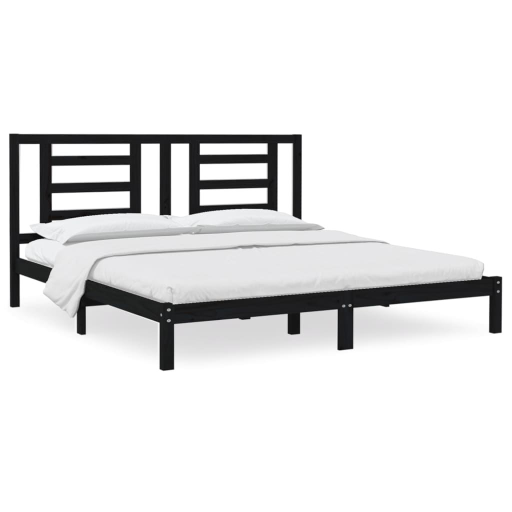 Solid Wood Pine Bed Frame - Black 200x200 cm (No Mattress)