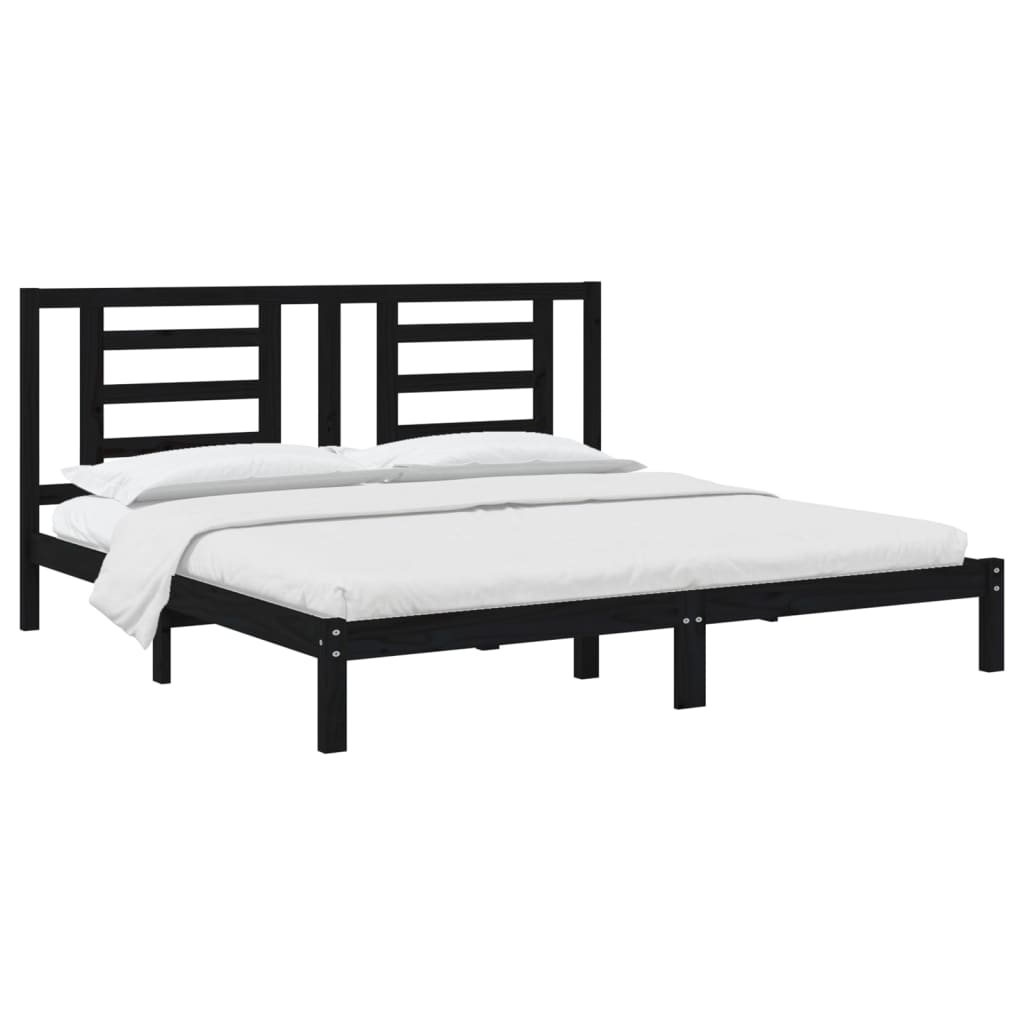 Solid Wood Pine Bed Frame - Black 200x200 cm (No Mattress)